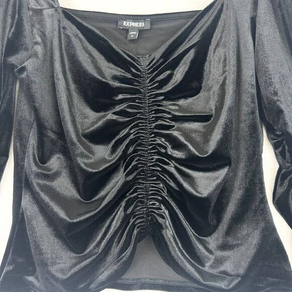 Express Velvet Long Sleeve Ruched Front Top Size Medium NWOT Black Whimsigoth - Picture 5 of 7
